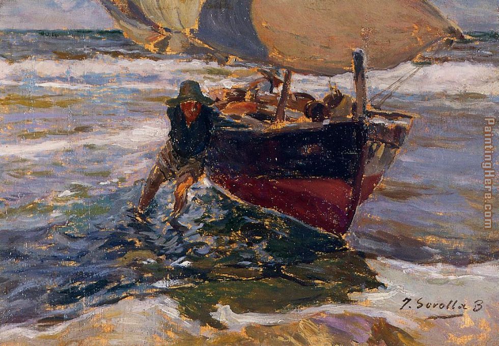 Beaching the Boat painting - Joaquin Sorolla y Bastida Beaching the Boat art painting